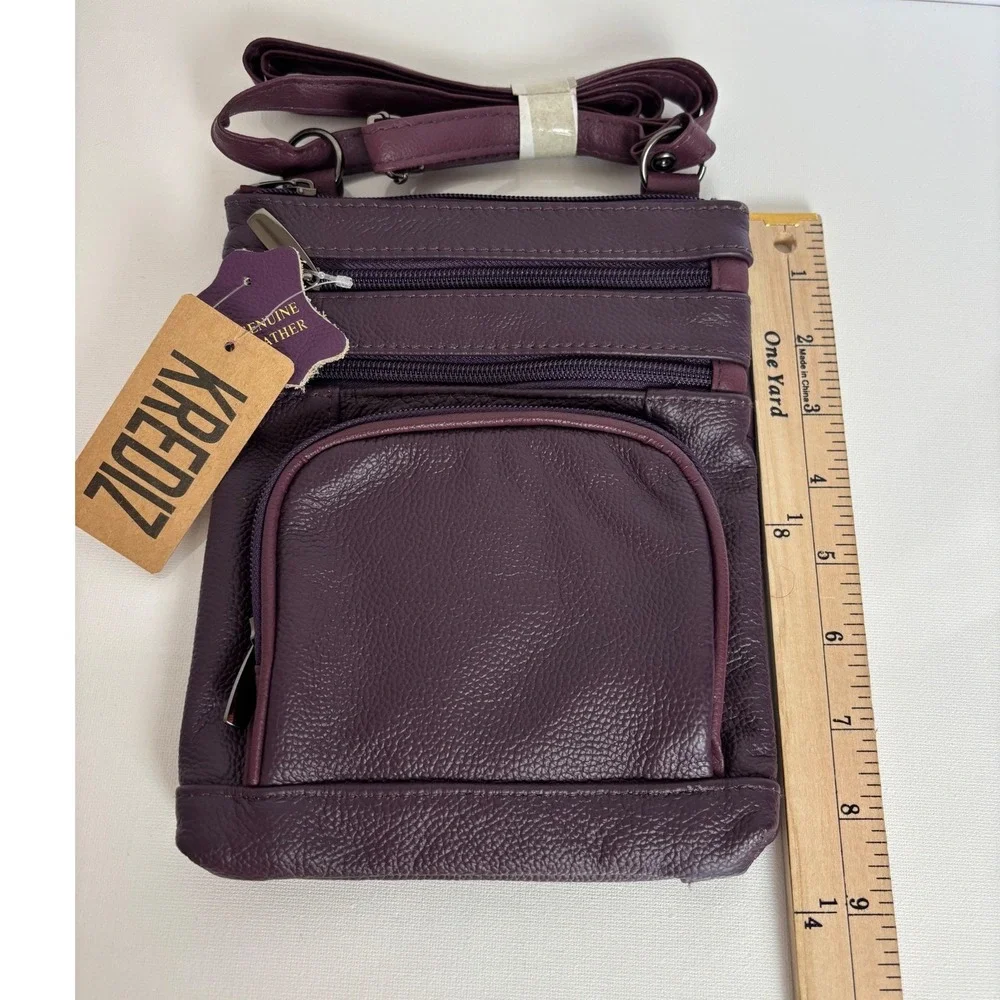 Krediz Purple Super‎ Soft Genuine Leather Crossbody Bag Organizer NWT